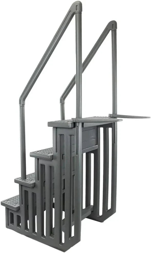 Non-slip entry steps for pools | Grey | For above-ground pools | Can be installed on terraces with a height of 122 to 137 cm | Load capacity up to 136 kg