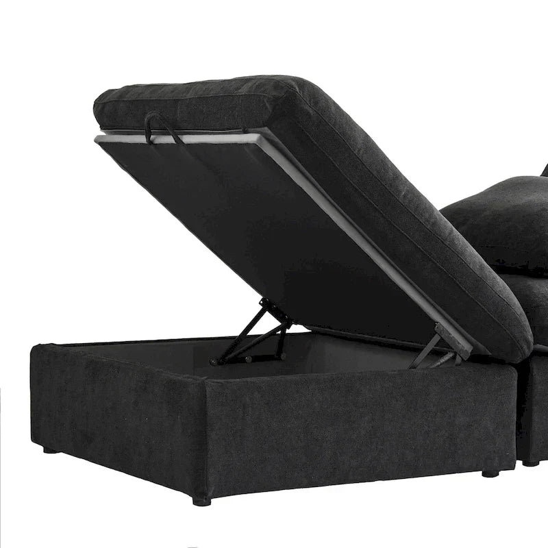 Sectional Couch with L-Shaped Design and Linen Upholstery, Featuring Multiple Cushions