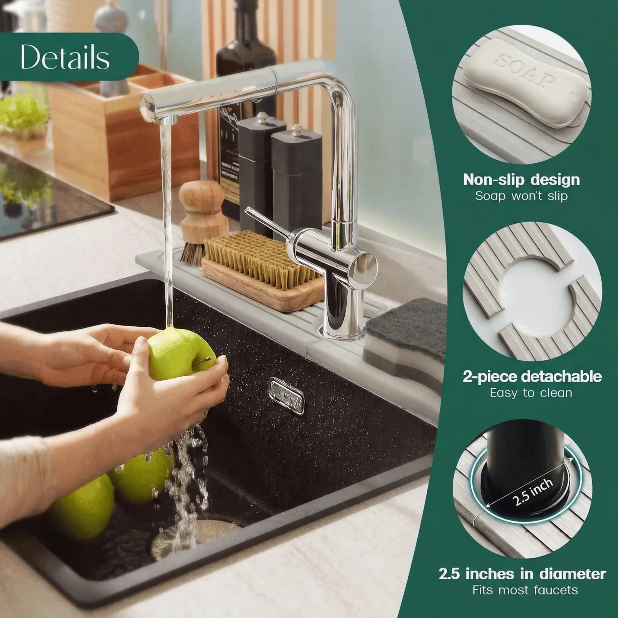 Vtlan™ InstaDry Diatomite Faucet Stone Mat - Ultra-Absorbent 2-Piece Sink Drying Pad