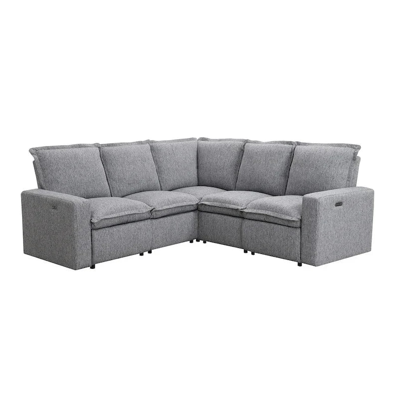 Linen Upholstered Power Recliner L-Shaped Sectional Sofa with USB Port - Soft Home Theater Seating for Living Room