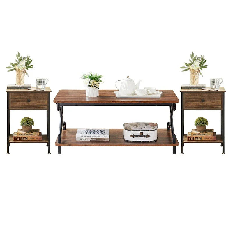 Javlergo Contemporary 3-Piece Living Room Coffee Table Set: Includes Wood Coffee Table and Two End Tables