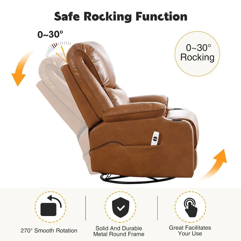 HOMYKA 34.2-Inch Wide Faux Leather Swivel Rocking Power Recliner Chair with USB Charging Port