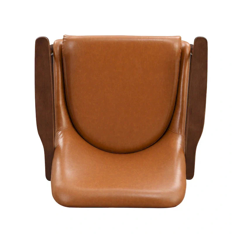 Mid-Century Modern Faux Leather Accent Chair - 29.2", Cushioned Seat, Sturdy Wood Frame, and Brass-Tipped Legs