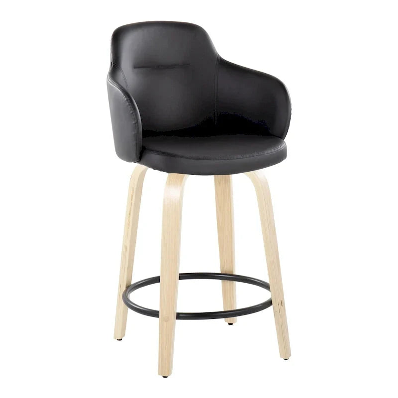 Set of 2 Carson Carrington Iglabo 24-Inch Fixed-Height Counter Stools with Bent Wood Legs and Round Footrest