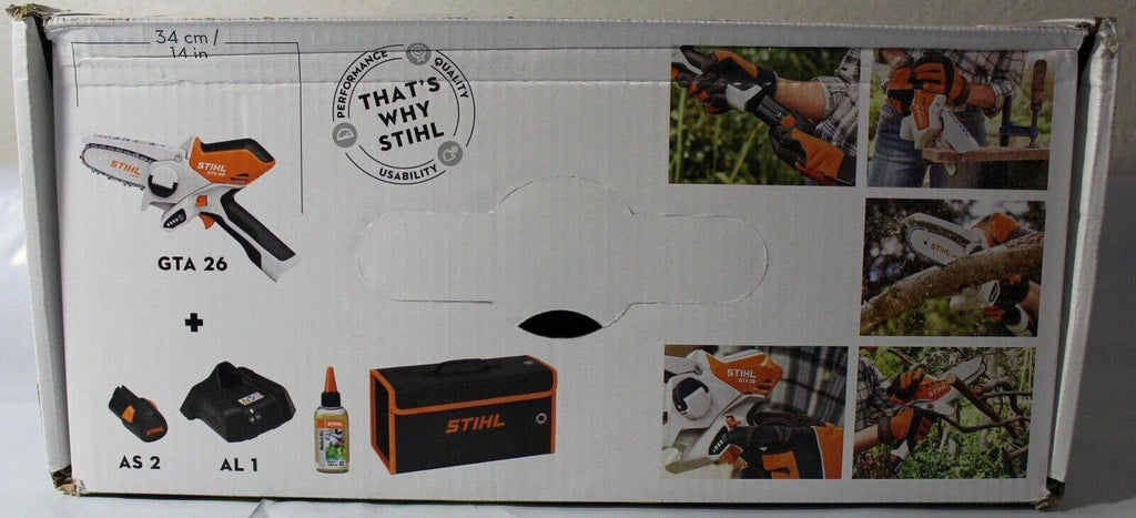 STIHL GTA 26 PRUNER CHAINSAW W/CARRYING CASE BATTERY AND CHARGER.
