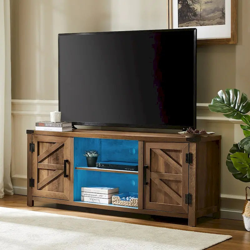 Rustic Farmhouse Barndoor TV Stand - Entertainment Center for TVs up to 70 Inches