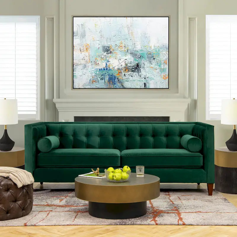 Jack 84 Mid-Century Modern Tuxedo Sofa with Decorative Bolster Pillows