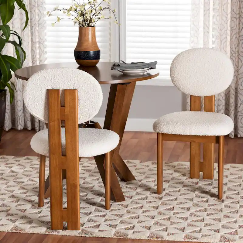 Kacela Contemporary Japandi Boucle Upholstered Wood Dining Chair Set - 2 Pieces