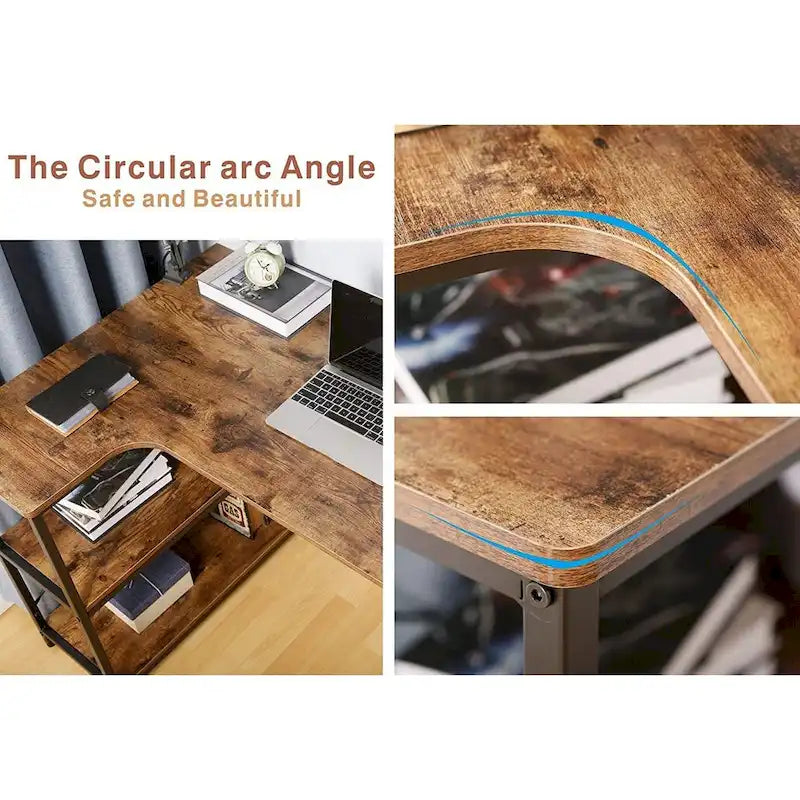L Shaped Computer Desk with Bookshelf Storage for Home Office
