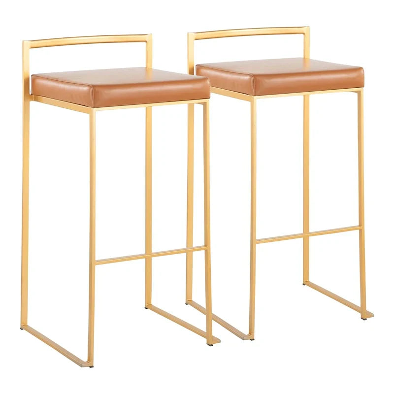 Set of 2 Stackable Gold Bar Stools with Silver Orchid Forest Finish