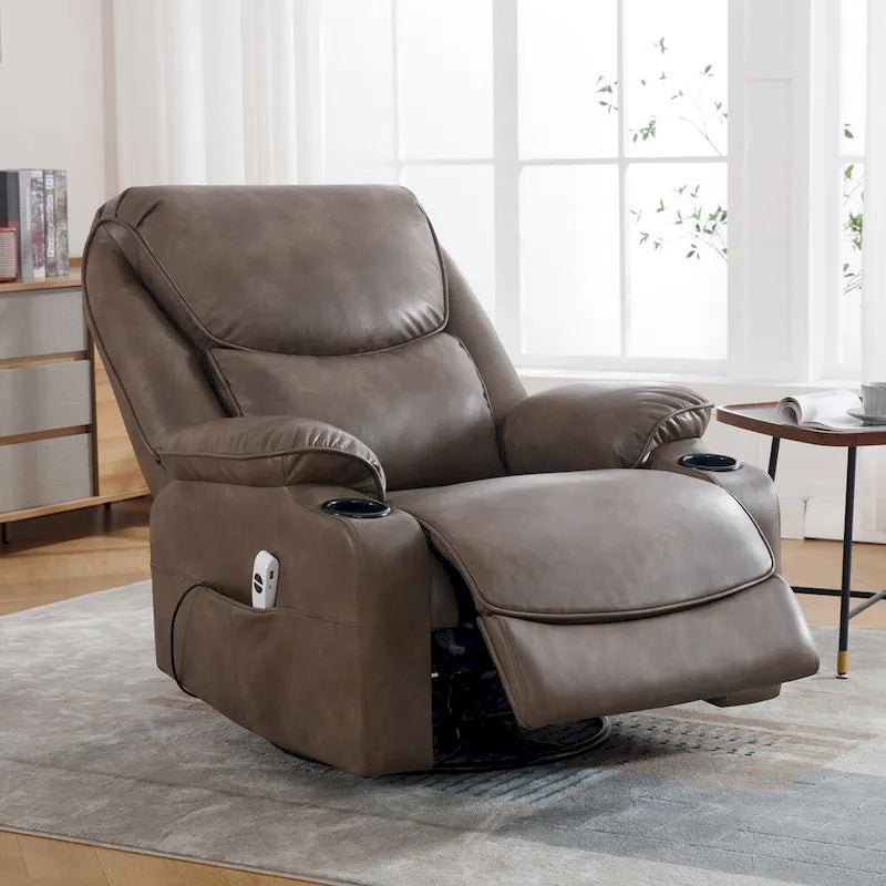 HOMYKA 34.2-Inch Wide Faux Leather Swivel Rocking Power Recliner Chair with USB Charging Port
