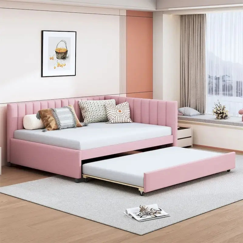 Merax Upholstered Full-Size Daybed with Trundle Feature