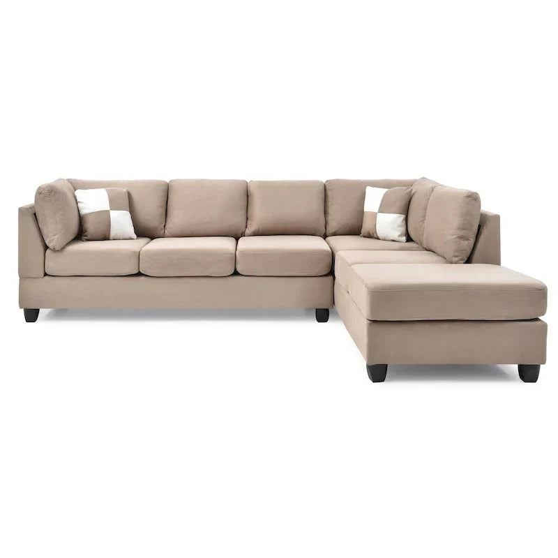 Malone 111-Inch Suede 4-Seater Sectional Sofa with Two Throw Pillows - Dimensions: 111L x 78W x 34H