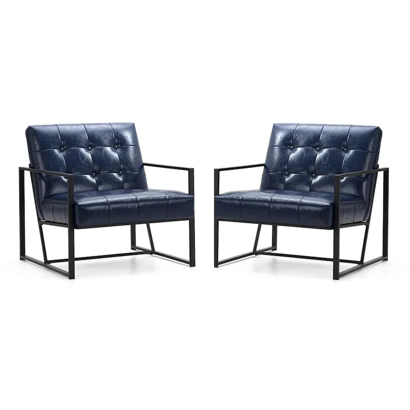 Glitzhome Set of 2 Mid-Century Tufted Accent Chairs in 29.25W PU Leather
