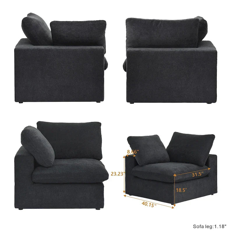 Sectional Couch with L-Shaped Design and Linen Upholstery, Featuring Multiple Cushions