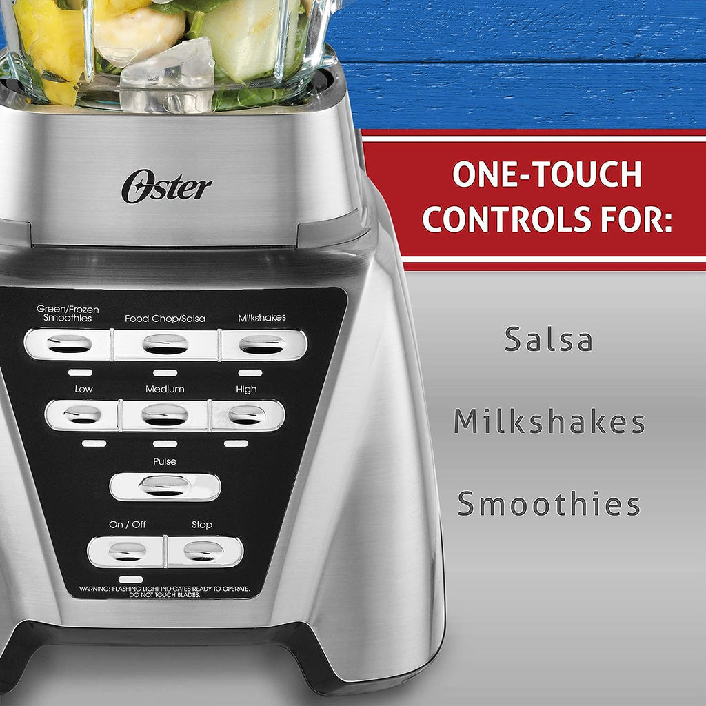 Oster Pro 1200 Blender, 6-Cup Glass Jar, 24-Ounce Smoothie Cup, 7 Speeds, Brushed Nickel