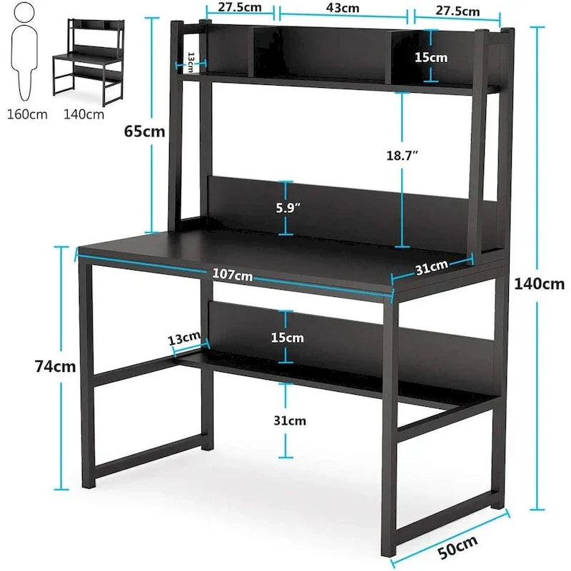 Home Office Computer Desk with Hutch and Shelving for Study