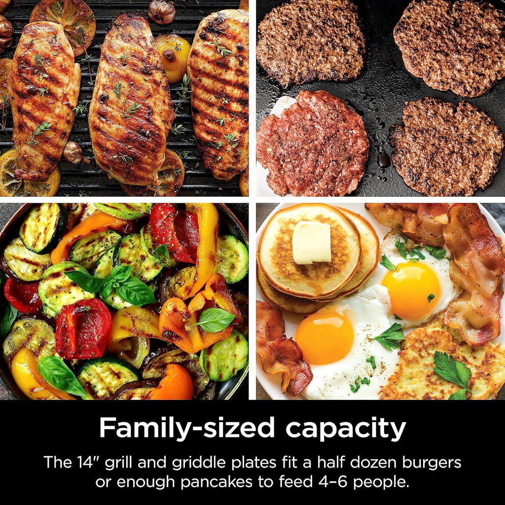 Ninja Griddle and Indoor Grill, 14锟? Electric Grill, For Steak, Burgers, Salmon, Veggies, and More, Pancake Griddle, Nonstick, Dishwasher Safe, 500F, Even Cooking, Silver, GR101
