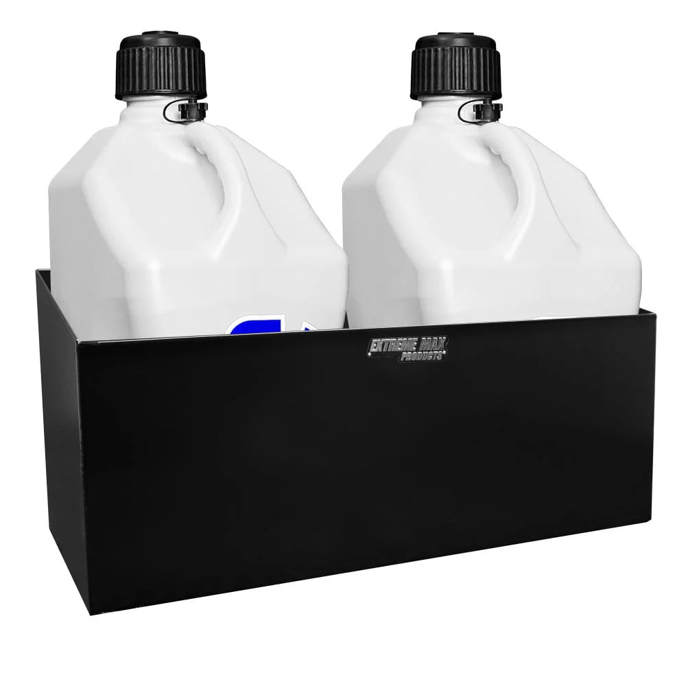 Dual Fuel Jug Holder �� Aluminum Design for Two 5 Gallon Jugs, Black Storage Organizer for Trailers & Garages