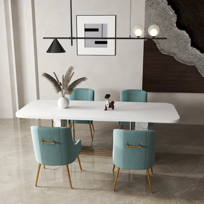 SEYNAR Set of 4 Modern Glam Boucle Velvet Dining or Vanity Chairs with Rear Handle