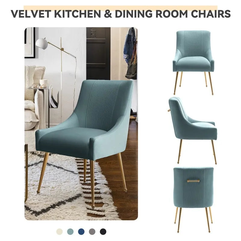 SEYNAR Set of 6 Modern Glam Boucle Velvet Dining or Vanity Chairs with Rear Handle