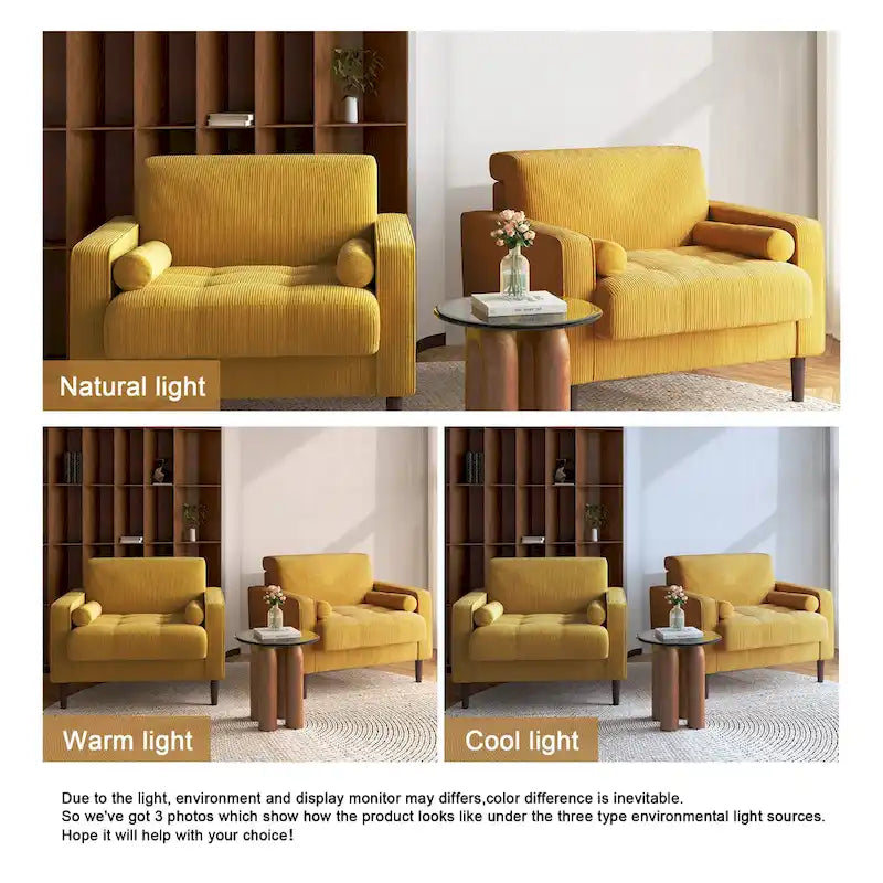 Set of 2 Modern Wide Armchairs in Corduroy - Accent Chairs