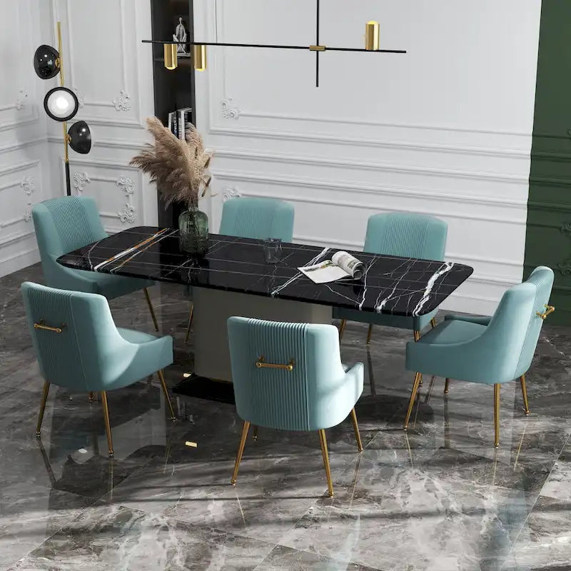 SEYNAR Set of 6 Modern Glam Boucle Velvet Dining or Vanity Chairs with Rear Handle