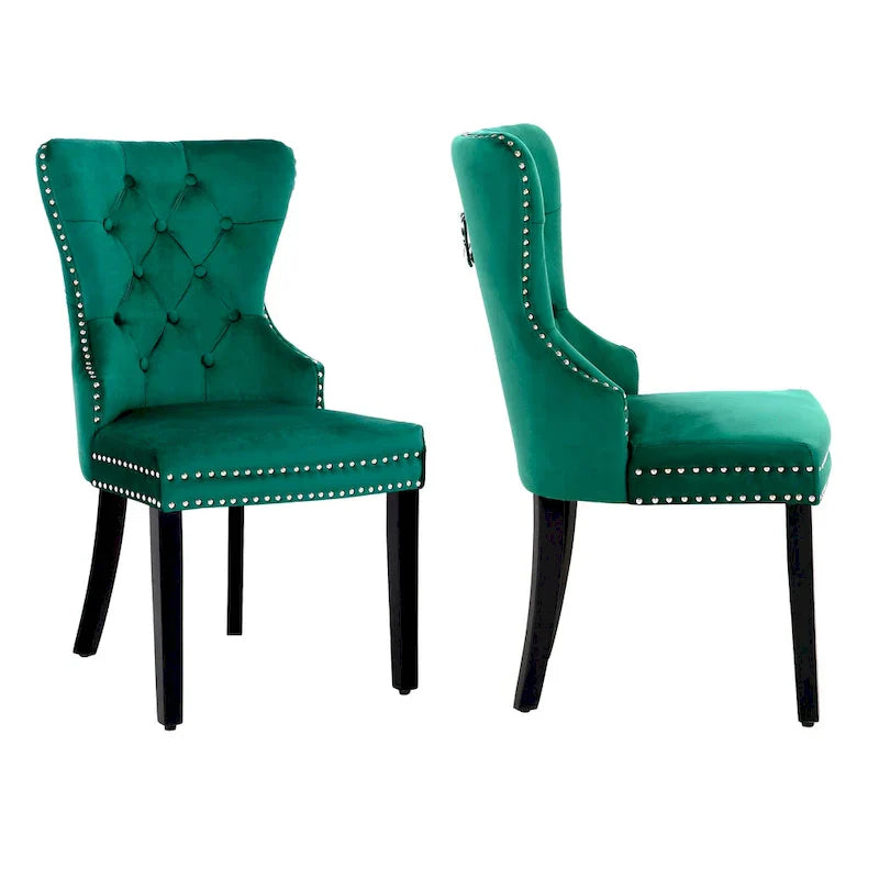 Set of 2 Grandview Tufted Upholstered Dining Chairs with Nailhead Trim and Ring Pull