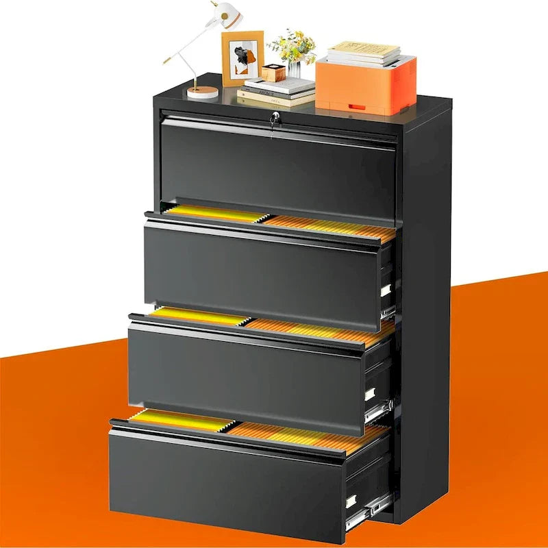 Lockable 4-Drawer Metal Lateral Filing Cabinet