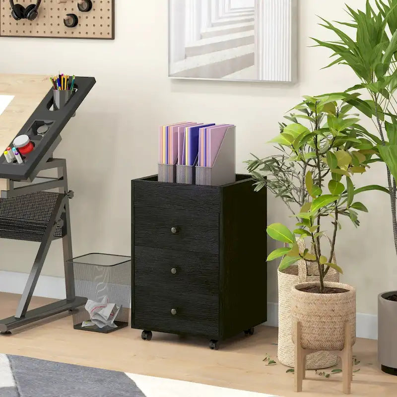 HOMCOM Mobile 3-Drawer Office Storage Cabinet with Removable Tray - Under-Desk Printer Stand on Wheels