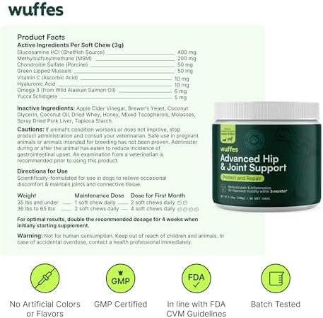 2025 Wuffes Chewable Dog Hip and Joint Supplement for Small & Medium Breeds – Glucosamine & Chondroitin Chews – Dog Joint Supplements & Vitamins – Extended Joint Care – 60 Ct