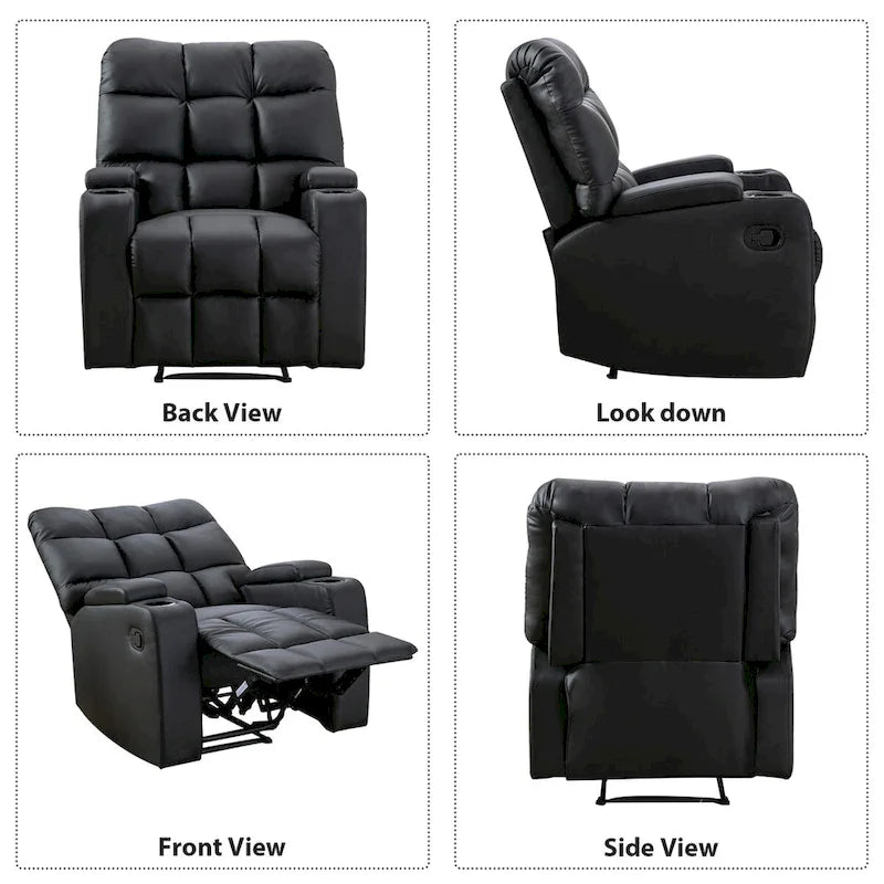 Manual Rocking Recliner Chair Featuring Massage Function and Cup Holders