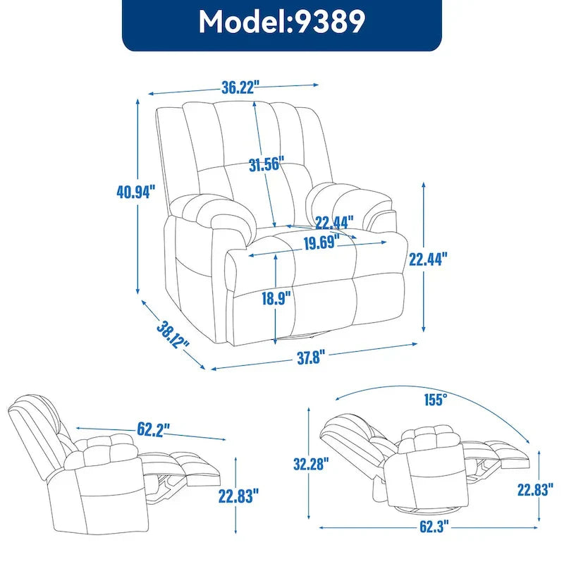 Lazy Boy Swivel Rocker Fabric Recliner Chair, Overstuffed Large Manual Recliner Glider with Pillow Top Arms and Cushion Back