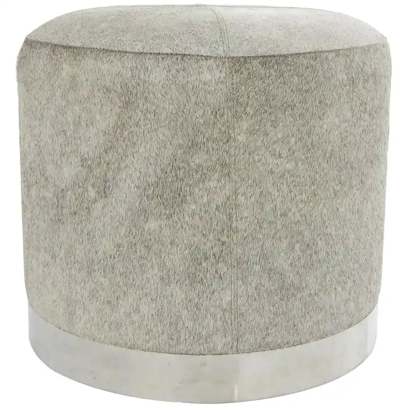 Gray Leather Patchwork Living Room Stool with Silver Metal Base - Roche River Decor
