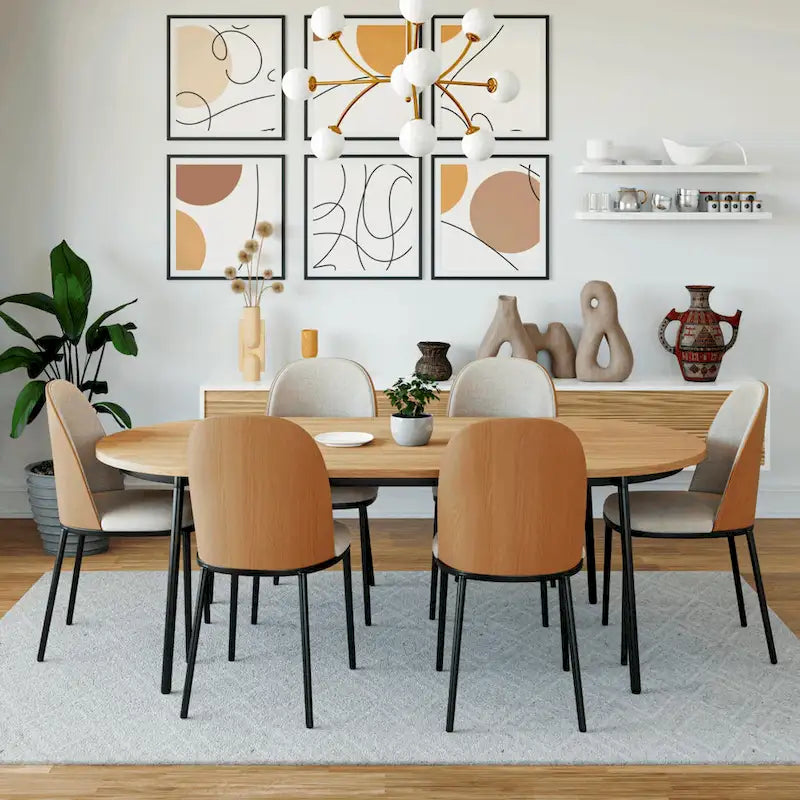 LeisureMod Tule Collection 7-Piece Black Steel Dining Set with 6 Chairs and Table