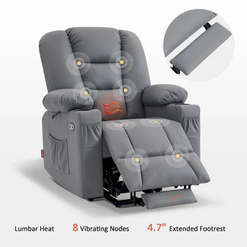 MCombo Compact Power Lift Recliner Chair with Massage and Heat for Seniors, Faux Leather Model 7569
