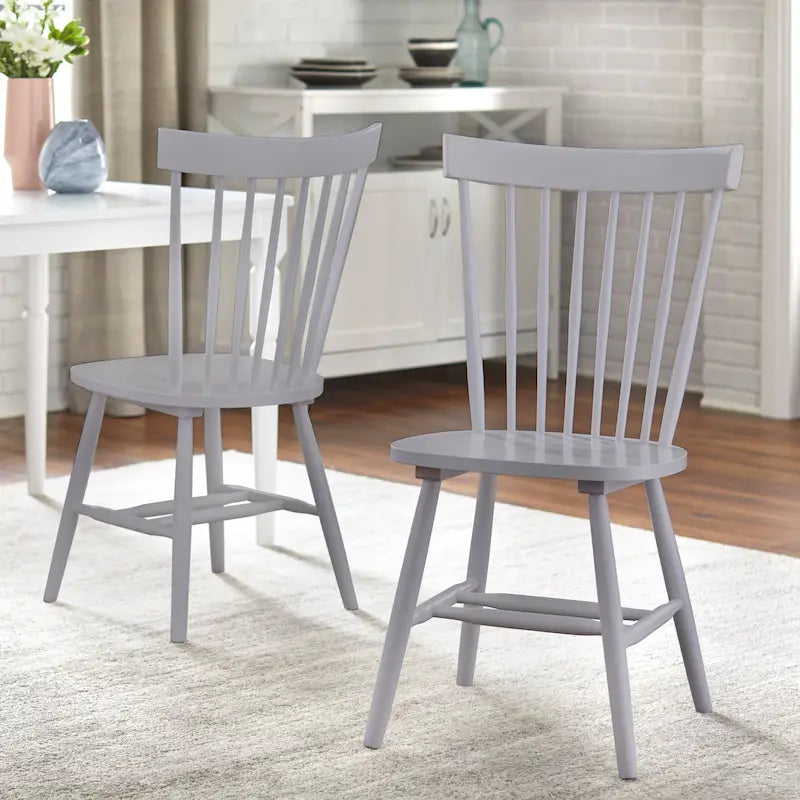 Set of 2 Spindle Back Dining Chairs Solid Rubberwood Farmhouse Style
