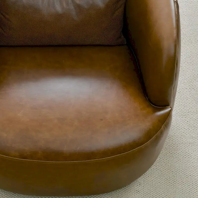 KINWELL Contemporary Genuine Leather Swivel Armchair with Cushion