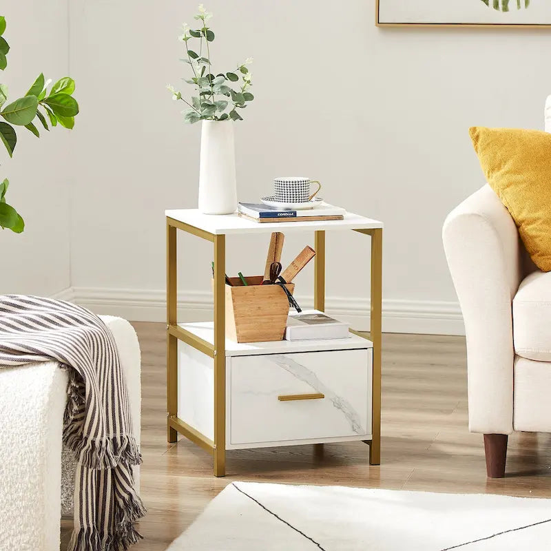 Javlergo Set of 2 Modern Square 1-Drawer Nightstands - Stylish End Tables for Bedroom and Living Room