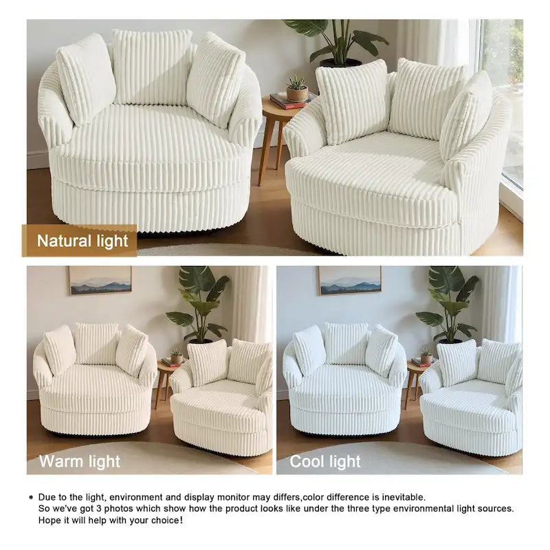 Set of 2 Oversized 43" Plush Corduroy Swivel Barrel Chairs with Cushions