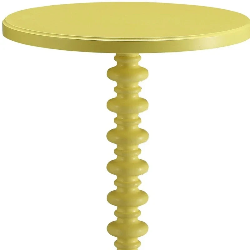 HomeRoots 22-Inch Yellow Wood Round Pedestal End Table