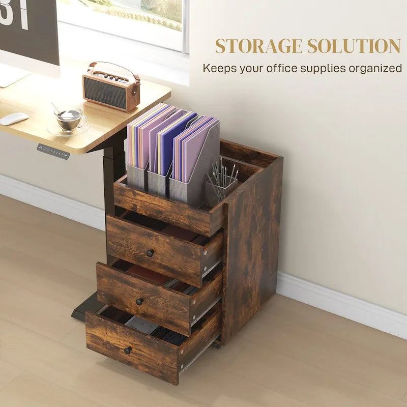 HOMCOM Mobile 3-Drawer Office Storage Cabinet with Removable Tray - Under-Desk Printer Stand on Wheels