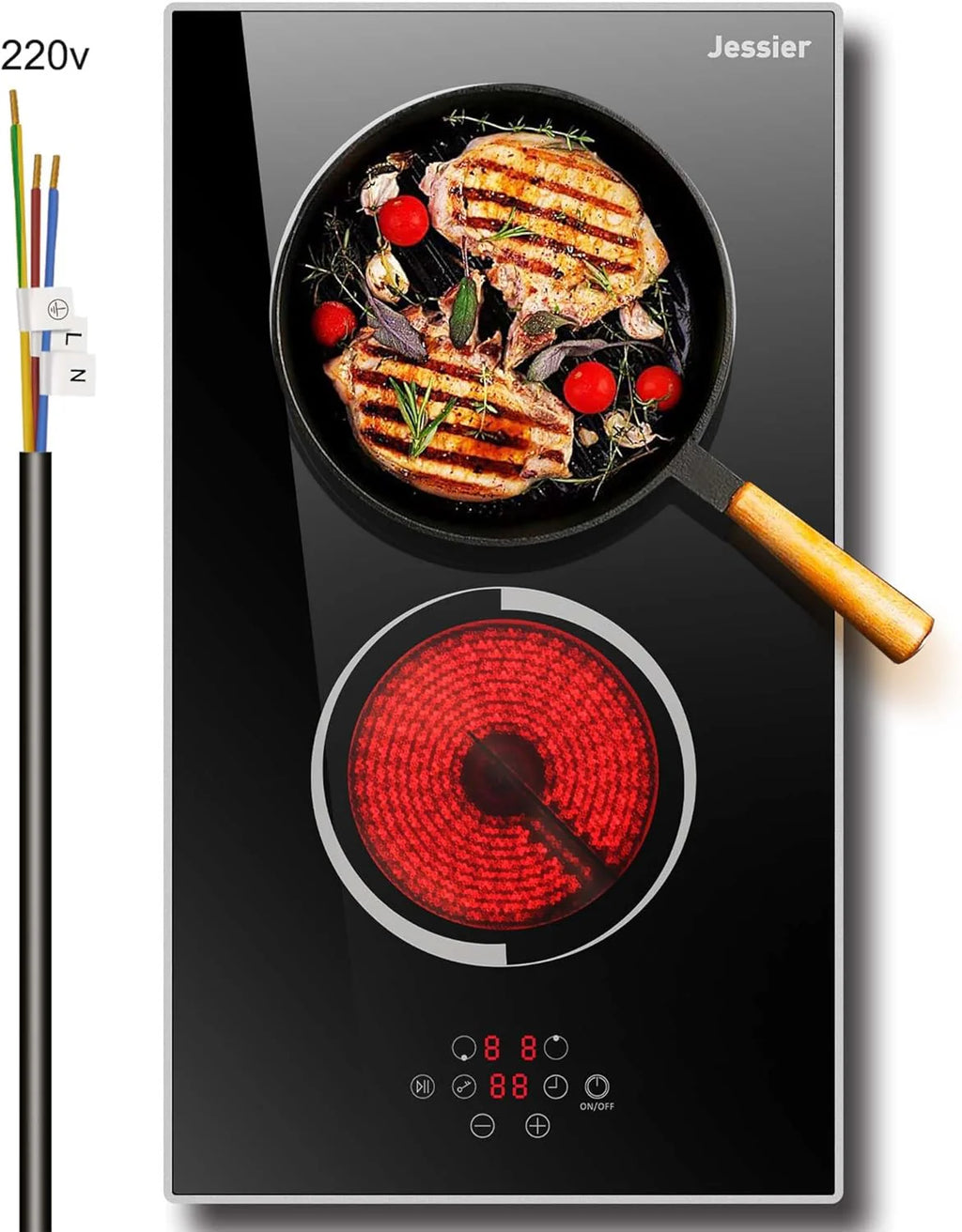 Electric Cooktop 30 Inch - 5 Burners Built-in Ceramic Cooktop, 30" Electric Stove Top with Glass Protection Metal Frame, 9 Heating Level, 8400W, 220-240V for Hard Wire(No Plug)