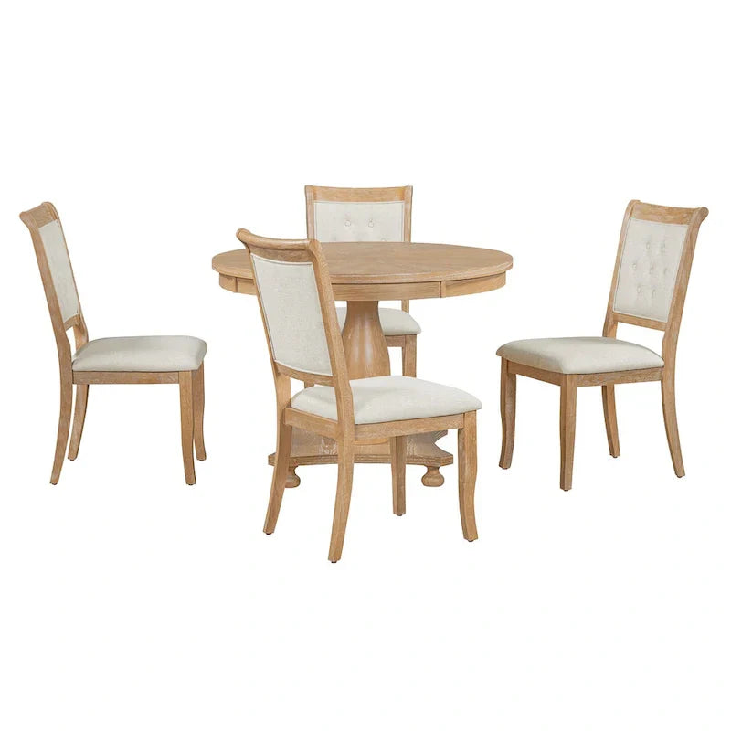 GDFStudio Lak Retro 5-Piece Dining Set with Upholstered Chairs