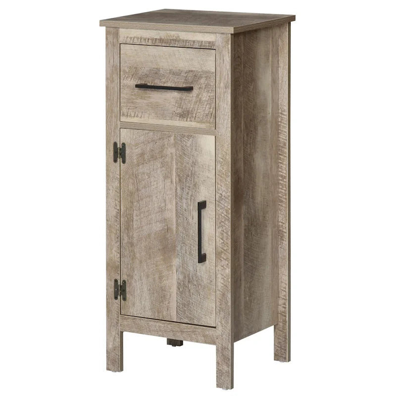 Kleankin Barnwood Bathroom Floor Cabinet with Drawer and Adjustable Shelf - Versatile Storage for Entryway or Living Room