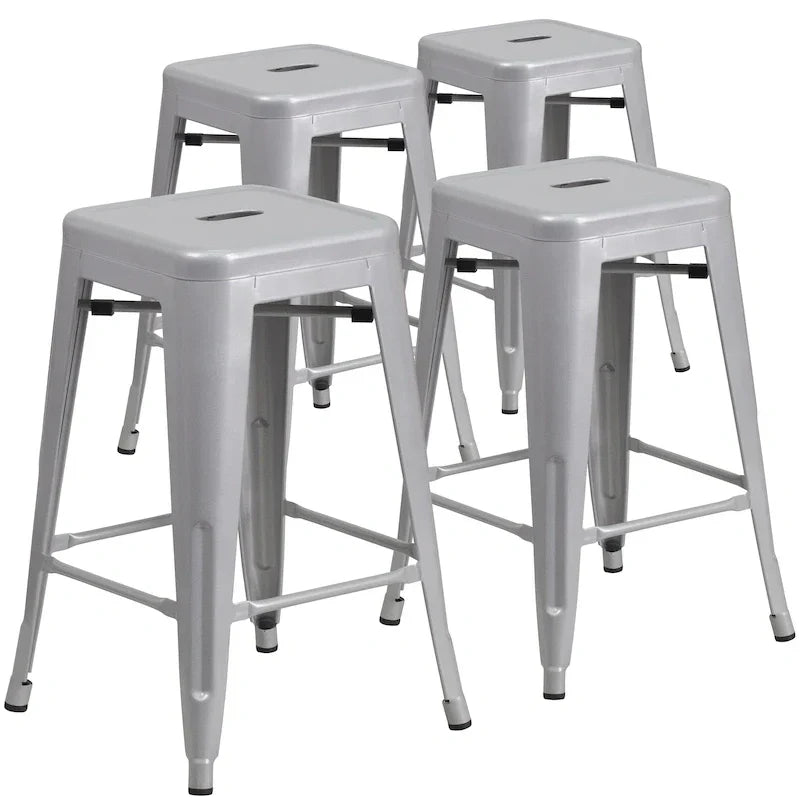 Set of 4 Backless Metal Counter Height Stools for Indoor-Outdoor Use - 24 Hours Square Seat