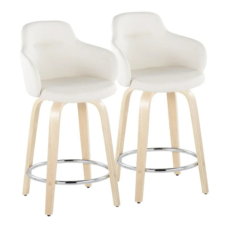 Set of 2 Carson Carrington Iglabo 24-Inch Fixed-Height Counter Stools with Bent Wood Legs and Round Footrest