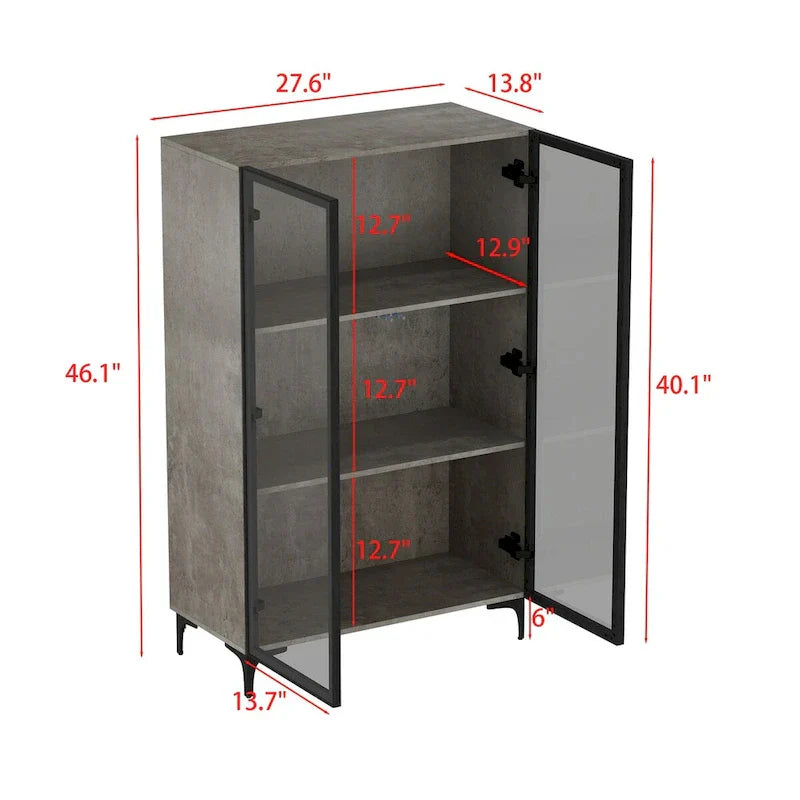 Glass-Door Display Storage Cabinet with LED Lighting