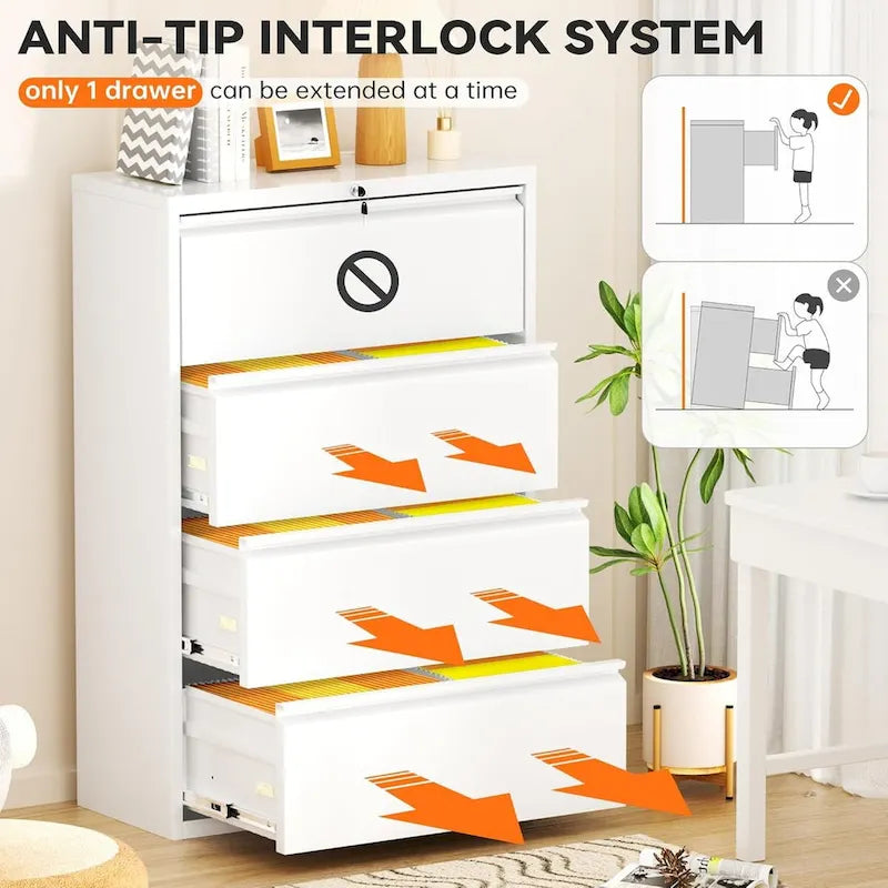 Lockable 4-Drawer Metal Lateral Filing Cabinet