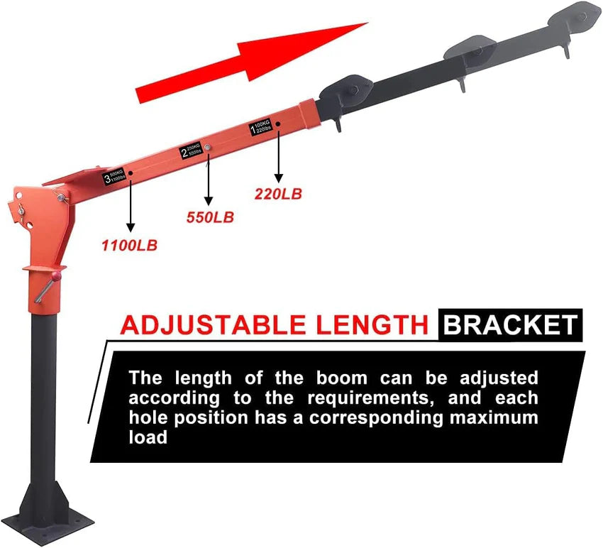 Pismire Winch Versatile 0.5T Folding Truck-Mounted Bed Crane Hoist Lift Pickup with Electric Winch 3500 lb 12V, Painted Steel 1100 lb Pickup 360° Swivel Base